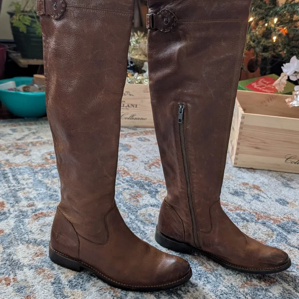 Frye Shirley Over The Knee Brown Leather Tall Riding Boots